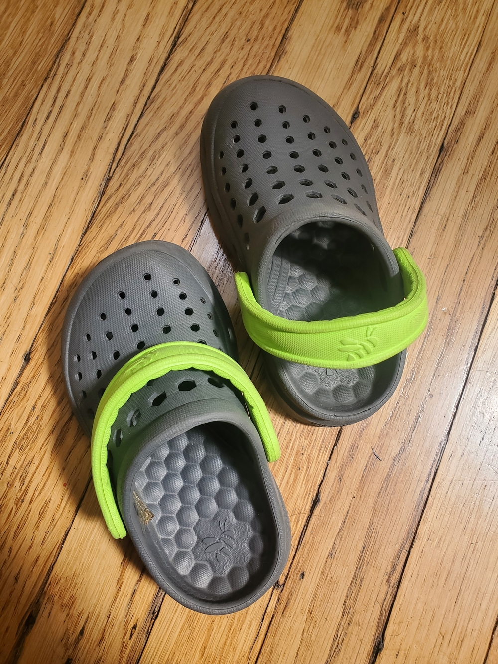 Kids Gray Clog Sandals with Neon Green Strap